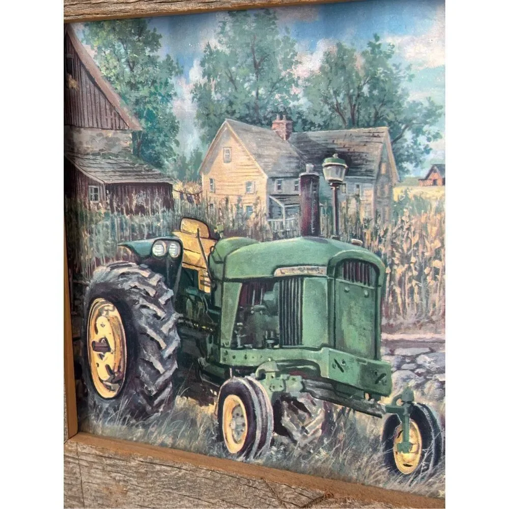 Handmade Wood‎ & Metal Wall Hanging Tractors Folk Art Print Farmhouse Vintage